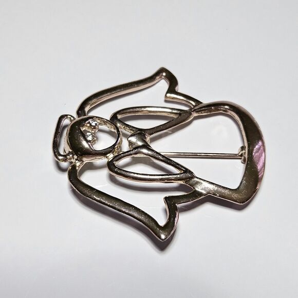 *Sale* Vintage Angel Brooch Pin Gold Tone Rhinestone eyes Outline Signed AAI - Picture 9 of 10